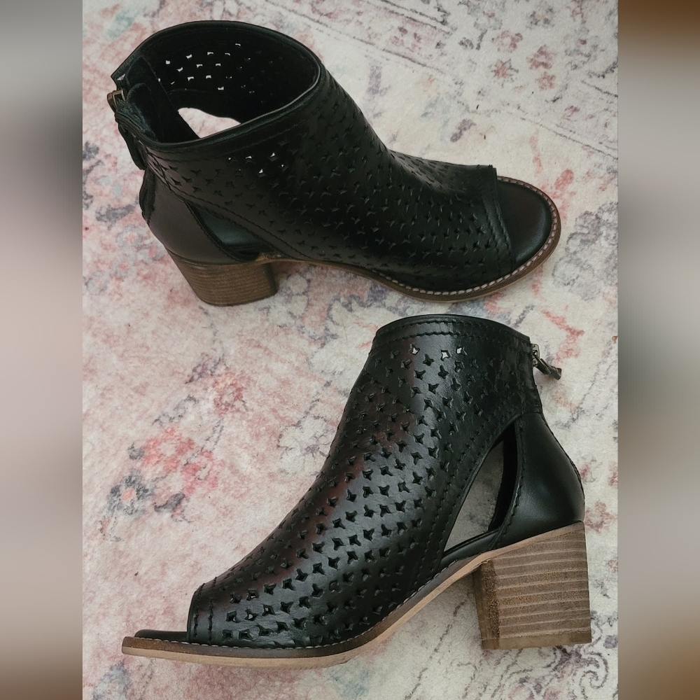 Kelsi Dagger Perforated Black Leather Ankle Boots